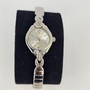 18MM Women's Watch Gold Dial Gray Expandable Bracelet Band 6" New Battery